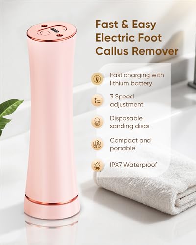 Electric Foot Callus Remover Rechargeable Foot File Pedicure Tools | Waterproof Pedicure Kit, 3 Speeds, Foot Cream, Use for Hard Calluses and Cracked Heels - color: Pink