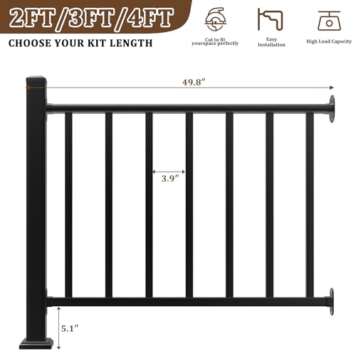 Aluminum Deck Railing Kit, Modular 36 in H. x 4 Ft W Level Railing Kit for Outdoor Steps,Heavy Duty Balustrade System for Deck, Porch, Patio & Balcony(1 Post, 1 Panel) - size: 4Feet-Level