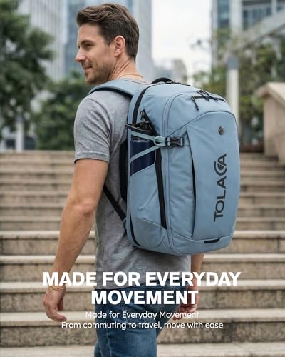 Tolaccea Travel Laptop Backpack 32L, TSA Friendly Flight Approved Computer Work Business Bag, Water-resistant Carry on Luggage, Durable Casual Daypack College Rucksack for Men Women - color: Sky Mist