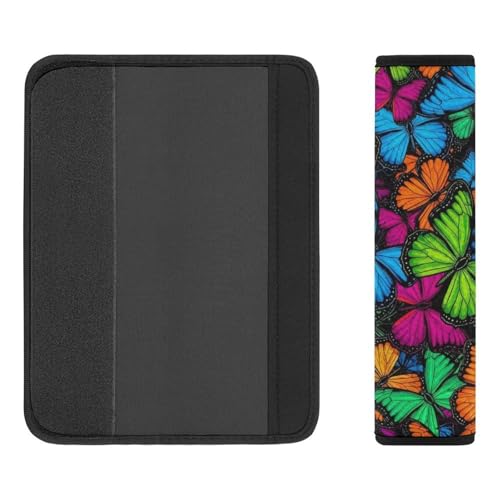 2 Piece Vibrant Rainbow Butterflies Car Seat Belt Pad Breathable Seat Belt Cushion for Child, Stroller Pushchair High Chair, Easy Install (No Tool) - color: Pattern 597