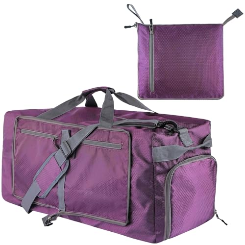 60L Duffle Bag with Shoes Compartment - Foldable&Large Capacity Travel Duffel Bags, Lightweight & Water-Resistant Gym Bag - Purple - color: 60L-Purple
