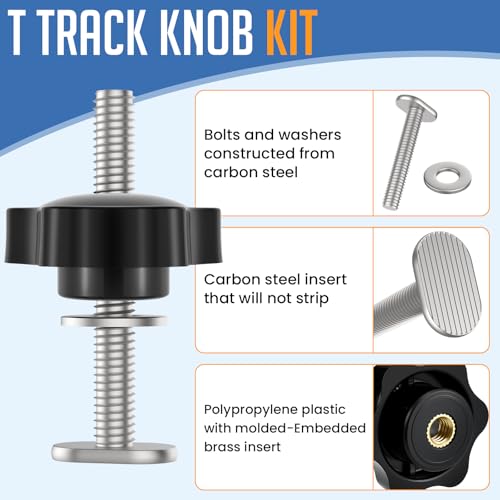 10 Sets 1/4"-20 T-Slot Fastener Kit | 1-3/4 Inch T Track Bolts with Star Knob Nuts | Heavy Duty Accessories | For Woodworking Fixture Installation - size: 1-3/4 Inch