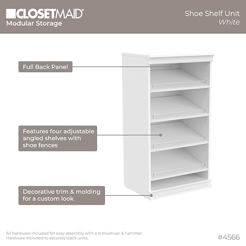 ClosetMaid Modular Storage Shelf Unit with Angled Shoe Shelves, White - color: White