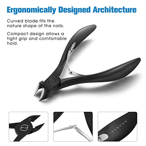 FERYES Precision Toenail Clipper for Thick or Ingrown Toenails, 4R13 Stainless Steel Nail Cutter, Manicure Pedicure Clipper - Black - color: Black