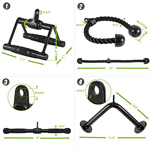 Cable Machine Attachments Combo, Heavy Duty Solid Steel LAT Pulldown Attachments with Exercise Handles & Ankle Straps, Home Gym Machine Accessories
