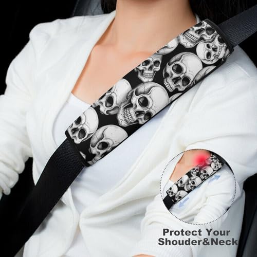2PCS Skull Black and White Car Seat Straps Shoulder Pads Soft Padded Seat Belt Cushion for Adult Use, Car Seats Pushchair Strollers High Chair Pushchair, Anti-Slip Pad - color: Pattern 980