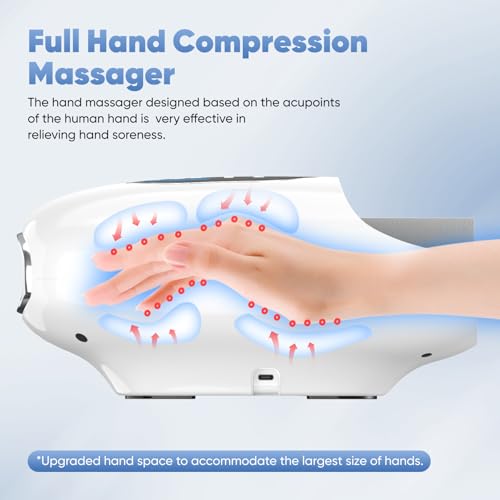 Hand Massager with Heat and Compression for Arthritis and Carpal Tunnel Relief, Finger Wrist Massager with 9 Modes & Hot Cold Therapy, Gifts for Women Men, White - color: White