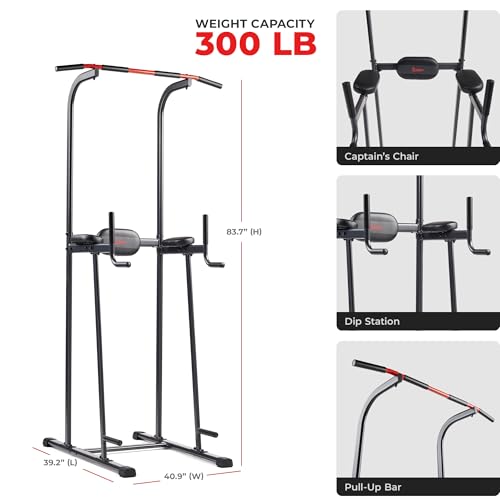 Sunny Health & Fitness Power Tower and Dip Station for Home Training | Multi-Function Strength Training, Pull-Up And Dip Stations, Padded Grips, Sturdy Frames, Captain's Chair