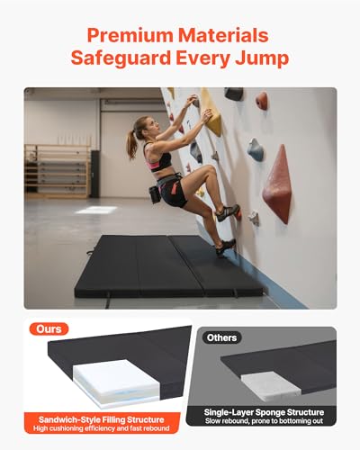 VEVOR Bouldering Crash Pad, Bi-Fold Rock Climbing Crash Pad with Adjustable Backpack Straps and Handle, Foldable Lightweight for Indoor Bouldering & Outdoor Climbing - size: 67.3 x 48.0 x 5.1 in / 1710 x 1220 x 130 mm