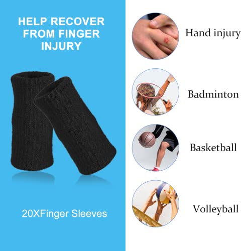 Finger Compression Sleeves, 10 Pcs | Finger Protectors Cots for Arthritis Swelling Basketball Sport, Breathable Elastic - color: Black