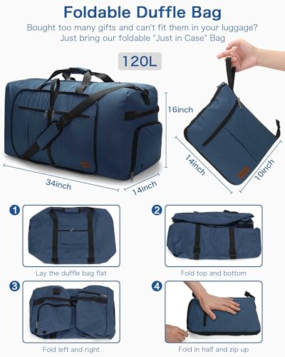 120L Foldable Waterproof Travel Duffel Bag for Men and Women with Shoe Compartment (Dark Blue, EXTRA LARGE, 120L) - color: Dark Blue, size: 120L