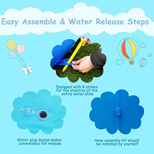 OLAKIDS Inflatable Water Slide, Hippo Themed Bounce House Water Park with Slide Splash Pool Climbing Wall Water Gun, Outdoor Inflatable Obstacle Course Jumping Castle for Kids Backyard - style: without Blower
