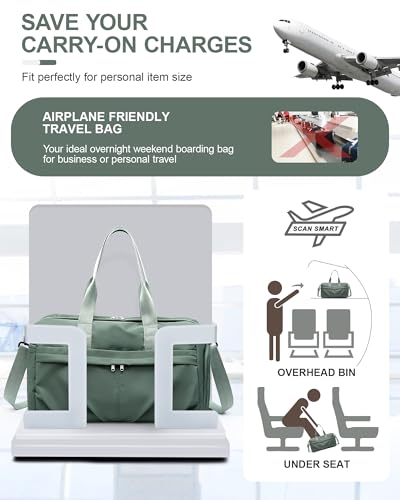 Gym Bag for Women Men with Shoe Compartment, Sport Duffel Bag, Waterproof Travel Weekender Overnight Carry on Bag for Yoga with Trolley Sleeve, Green - color: A5-Green