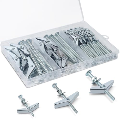 100 Pcs 3 Size Heavy Duty Metal Drywall Anchors Kit | 25 Sets Toggle Bolts and Wing Nuts Set for Hanging Lamps Heavy Items 1/8" 14 Sets, 3/16" 6 Sets, 1/4" 5 Sets - size: 3 Size Kit-100pcs(25sets)