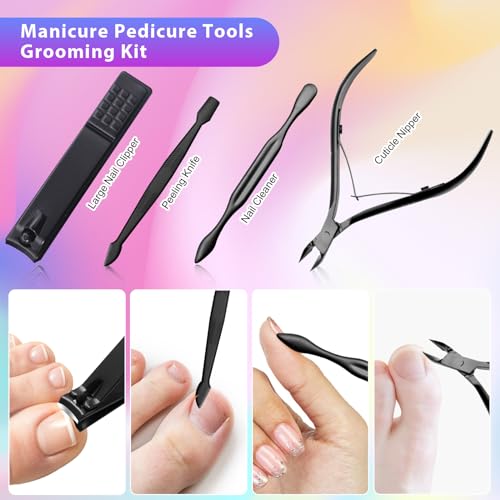 CGBE Nail Clippers Set, 12pcs Stainless Steel Nail Kit for Men, Manicure Set Pedicure kit for Mens Gifts - Black - color: Black-12pcs
