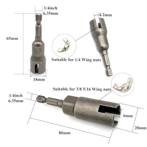 2 Pcs 1/4" 5/16" 3/8" Wing Nut Driver Wing Nut Drill Bit Socket Wrenches 1/4 inch Hexagon Head Drill Driver Bits for Panel Nuts Screws Eye C Hook Bolt - size: Wing Nut Driver (1/4", 5/16", 3/8") - 2 Pcs