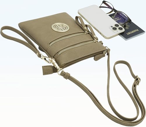 Solene Small Multi Zipper Pockets Crossbody Bag with Detachable Wristlet - color: Stone