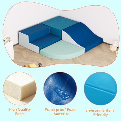OUTLANE Climbing Toys for Toddlers, Foam Climbing Blocks, Indoor Climb & Crawl Playset, 4-Piece Set, Blue - color: 4-piece