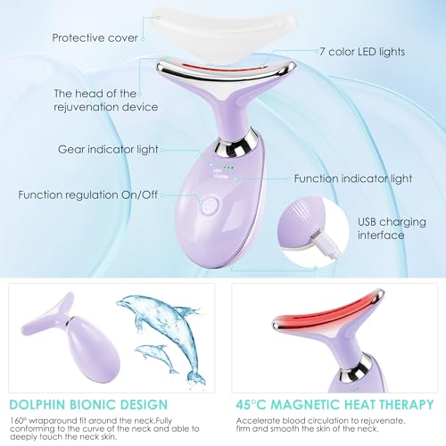 Facial Massager Red-Light-Therapy-for-Face and Neck, Face 𝖲 culpting Wand with 7 Color (Light Purple) - color: Light Purple