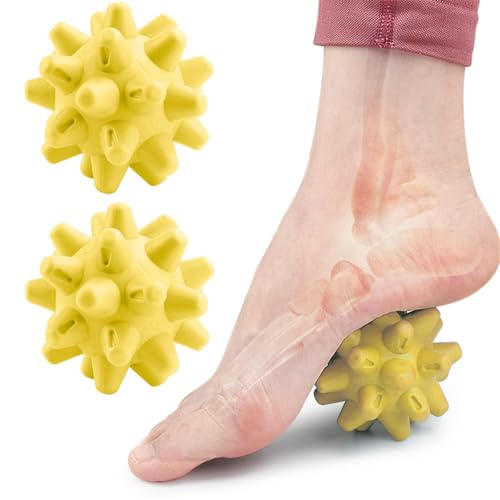 Massage Roll Balls, 2 Pack Spiky Massage Balls Deep Tissue Trigger Point and Myofascial Release for Plantar Fasciitis Relief, Muscle Recovery, 2.8 Inch Diameter (Yellow) - color: Yellow