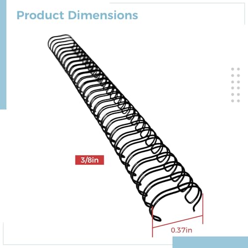 100 Pcs Double Loop Binding Wire 3/8 Inch 9.5mm Black 34 Rings, Nylon Coated Binding Spines for Document Binding, Compatible with 3:1 Pitch Binding Machines