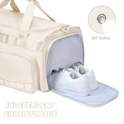 MAXTOP Gym Bag for Women Men Travel Duffle Bag Large Capacity Carry On Weekender Overnight Bag With Shoe Compartment Gym Tote Dry Wet Separation Duffel Bag for Travel - color: Beige, style: Gym Bag