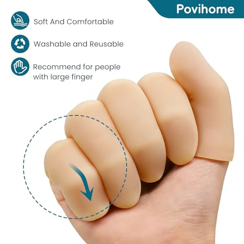 Povihome Finger Cots Protectors - Moisturizing Thumb and Finger Covers - Thickend Version - Elastic Cracked Silicone Finger Sleeves to Protect Cracked, Peel Finger and Other Finger Pain (Beige, 20PCS) - color: Beige, size: Medium (20PCS)