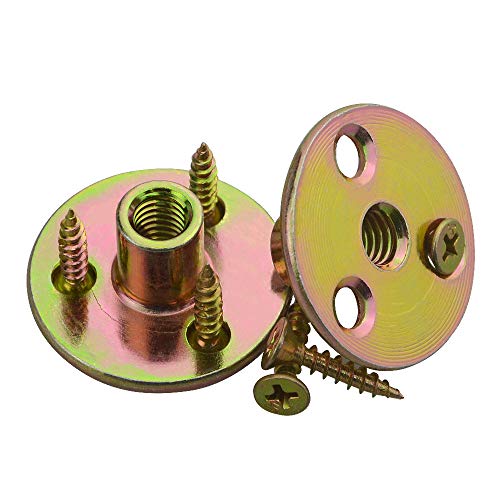 WMYCONGCONG 64PCS Iron Plate Nut Screw Set 5/16” Brad Hole Tee T-nut with Round Base Furniture Hardware Flange Insert Female Thread T-Nut with Mounting Screws Set (5/16" - 64Pcs) - size: 5/16”