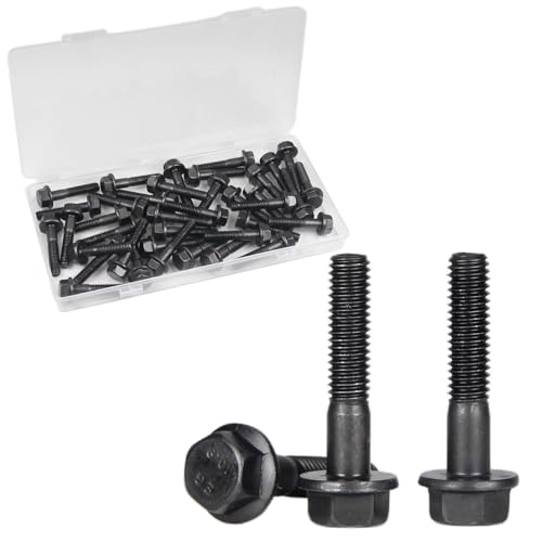 M6-1.0 x 30mm Flanged Hex Head Bolts Flange Hexagon Screws, External Flange Hex Drive Screws,Class 10.9 Black Finish,Alloy Steel,Partially Threaded, 38 PCS - size: M6x30mm
