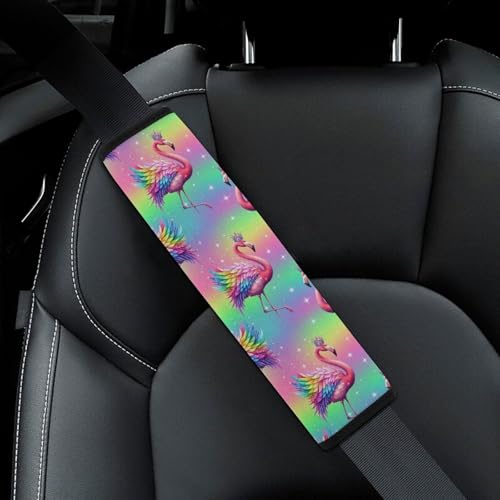 Universal Fit Seat Belt Shoulder Pad for Adult Use, Most Cars, 2 Pack Flamingo Pink Rainbow Harness Pads Strap Pressure Relief - color: Pattern 767
