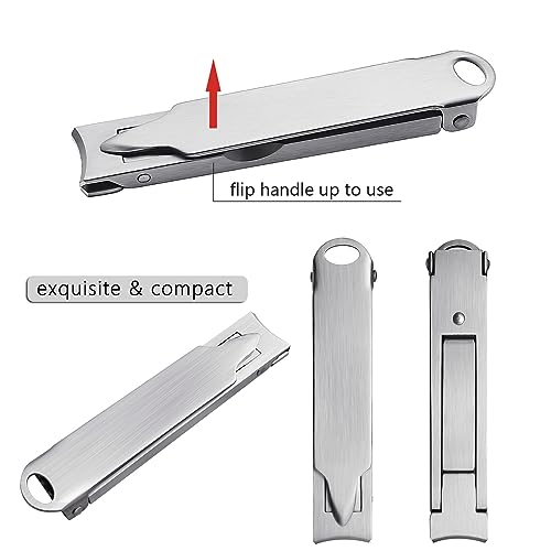 Ultra Thin Portable Fingernail Clipper Small Pocket Folding Nail Clippers, Wide Jaw Cutter with Keychain Curved Trimmer, Flip Open Brushed Finish (Small-Brushed) - size: Small