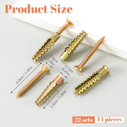 HINZIC 22 Set Steel Wall Anchors with Screws, #5×1-4/7, Gold - size: #5×1-4/7