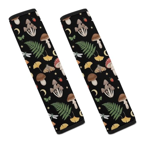 2 Pack Mushrooms Moth Car Seat Belt Pad Breathable Shoulder Harness Cover for Adult Use, Stroller Pushchair High Chair, Pressure Relief - color: Pattern 994