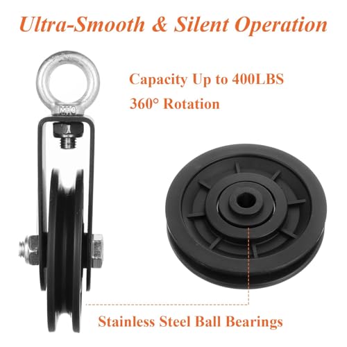 4 Pack Silent Cable Pulley Wheels – 90mm Heavy Duty Gym Pulley System with 360° Rotation, Stainless Steel Bearings & Detachable Design for DIY LAT Pull Down, Home Gym Equipment & Replacement
