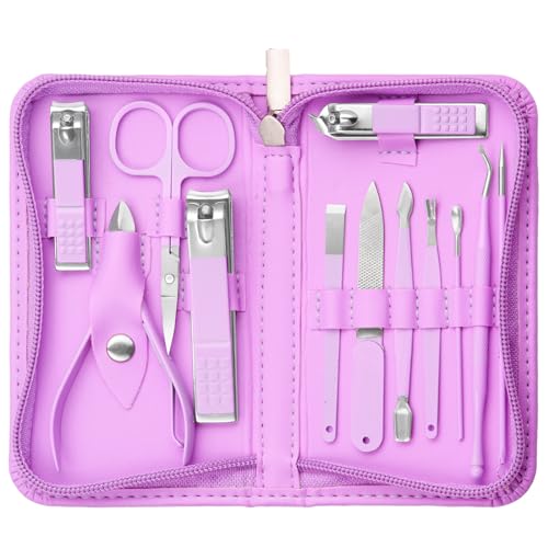 Nail Kit, Manicure Kit, Nail Care Kit for Women, Manicure Pedicure Set, Nail Clippers Toenail Clippers Kit, Professional Manicure Kit Pedicure Kit, Purple Travel Case, Set of 12. - color: Purple
