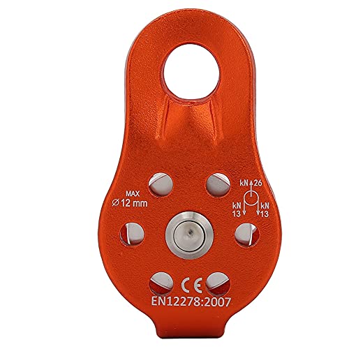 Qiilu Climbing Pulley, 26KN Aluminium Alloy Heavy Duty Single Swivel Rope Pulley Block for 12mm Rope (Orange)