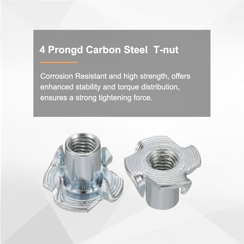 HARFINGTON M5x10mm T-Nuts 4 Pronged Tee Nut 0.57" x 0.39" Fully Thread Carbon Steel Inserts for Wood, Rock Climbing Holds, Cabinetry, Furniture 100pcs - size: M5x10mm, 14.5mm