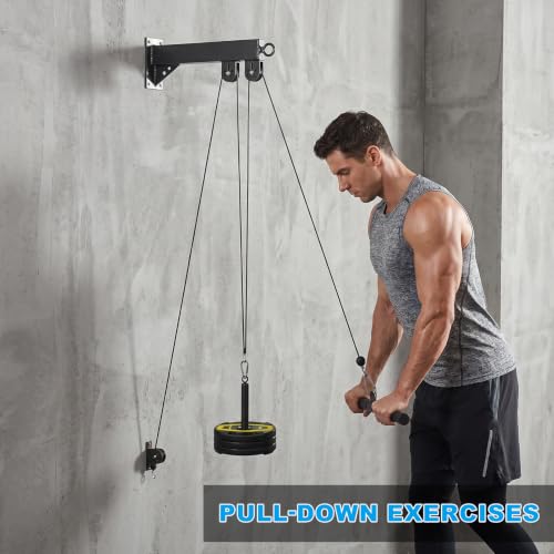 Wall Mounted Pulley System, Low Cable Machine Pulley System for LAT Pulldown, Biceps Curl Home Gym Equipment with Fitness Pull Down Bar, Tricep Rope - style: Wall Mounted Pulley System with Straight Bar
