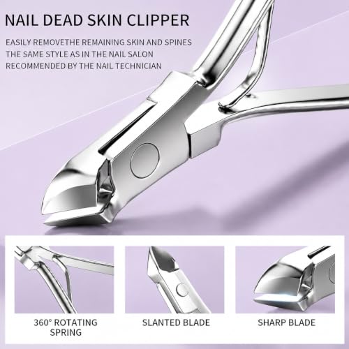 Manicure Set, Stainless Steel Nail Clipper Set with Travel Case | 12-Piece Set with Thicker Steel, Precision-ground Cutting Edges, and Smooth-finished Tools for Clean, Precise Trimming. - color: Silver and Purple