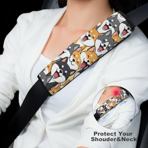 Soft Padded Car Seat Straps Shoulder Pads for Elderly Support, All Vehicles, 1 Pair Cute Shiba Inu Cartoon Dog Faces Shoulder Protector Anti-Slip Pad - color: Pattern 366