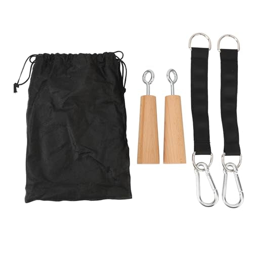 Wooden Pull Up Grips with Hanging Straps, Beech Wood and Iron Handles for Rock Climbing Holds Training Arm Forearm Wrist Strength Training Portable Fitness Equipment