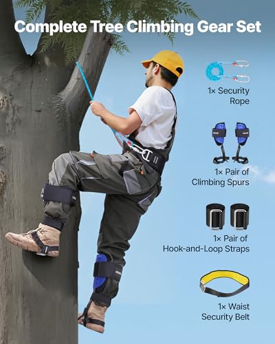 VEVOR Tree Climbing Spikes, 1 Pair Height-Adjustable Climbing Spurs, 350lbs Load Capacity Tree Climbing Gear with Straps, Arborist Equipment for Climbers, Hunting, Fruit Picking - color: Blue