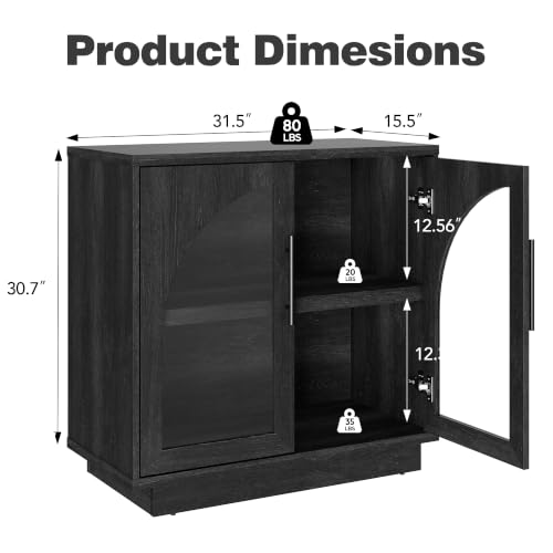 Fatmok Arched Glass Sideboard Buffet Accent Cabinet, 31.5" Display Credenza with Adjustable Shelf,1-Piece Modular Coffee Station Storage for Kitchen Living Room Bedroom, Black Grey - color: D-black Grey