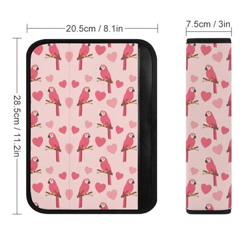 2 Pack Pink Cute Sweet Cartoon Parrots Hearts Car Seat Straps Shoulder Pads Soft Padded Seat Belt Cushion for Kids, All Vehicles, Pressure Relief - color: Pattern 593