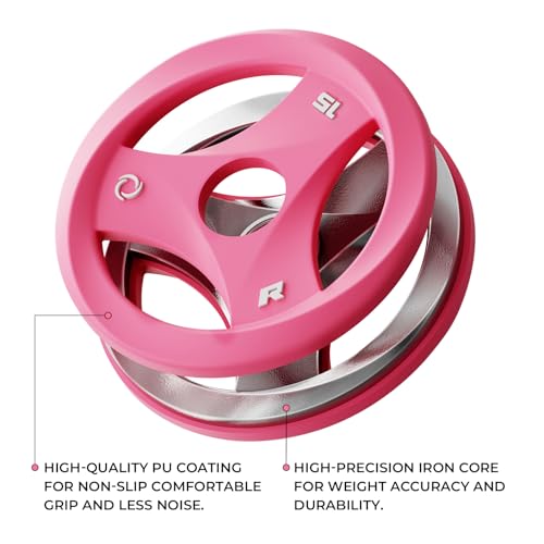 RitFit AURASPIN Olympic Grip Plates, Easy-Grip Curved Design for Home Gym | PU Coated with Curved Grip, Tri-Hole Design for Balanced Lifting, Olympic 2-Inch Bore for Home Gym