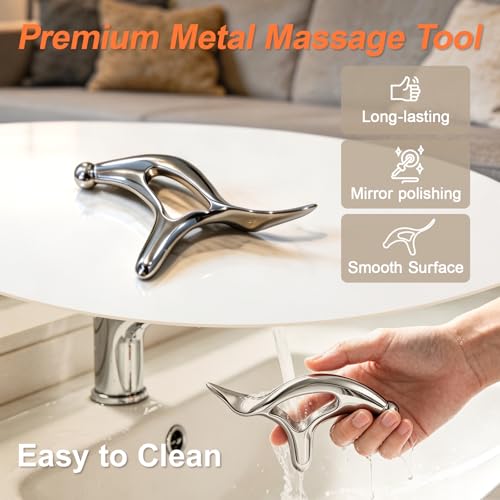 Pressure Point Massage Tool for Deep Tissue - Metal Gua Sha Tools | Metal Muscle Scraper | Thumb Saver | Acupressure Tool for Trigger Point & Pain Relief, Travel Pouch