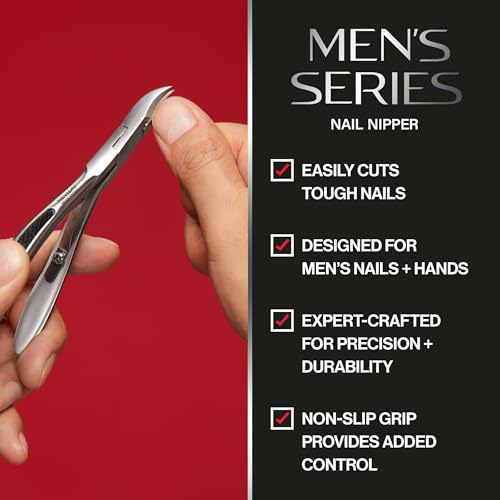 Revlon Nail Clipper for Men, Durable for Tough Fingernail and Toenail Trimming, Ergonomic No-Slip Grip Handle, Stainless Steel, 1 count
