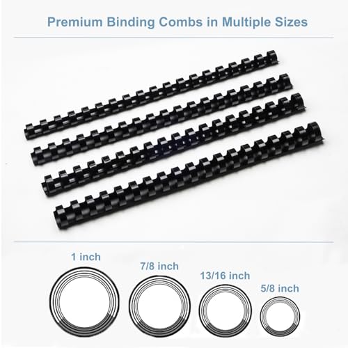 Rayson CR16202225BK Plastic Binding Combs 5/8 in. 13/16in, 7/8in, 1in, 19-Ring Letter Size, Black Comb Binding Spines, Multi-Size Pack of 40 - color: Black, size: Letter size - 5/8in, 13/16in, 7/8in, 1in