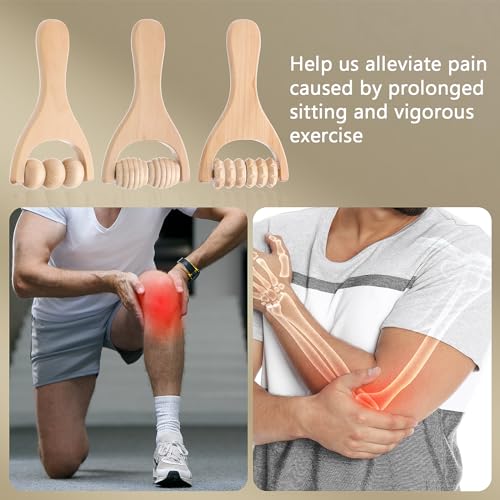 Abeillo 3Pcs Wooden Hand Massage Roller, Muscle Roller Stick, Manual Wood Therapy Massage Tools Massager Roller, for Relaxes Thigh, Leg, Hands Full Body Muscle Men Women - style: Style A