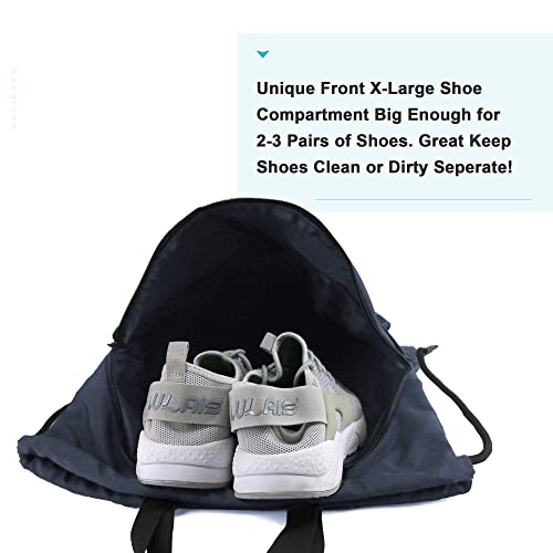 BeeGreen Drawstring Backpack Bag with Shoe Compartment, X-Large Black Gym Sports String Cinch Backpack - color: Navy
